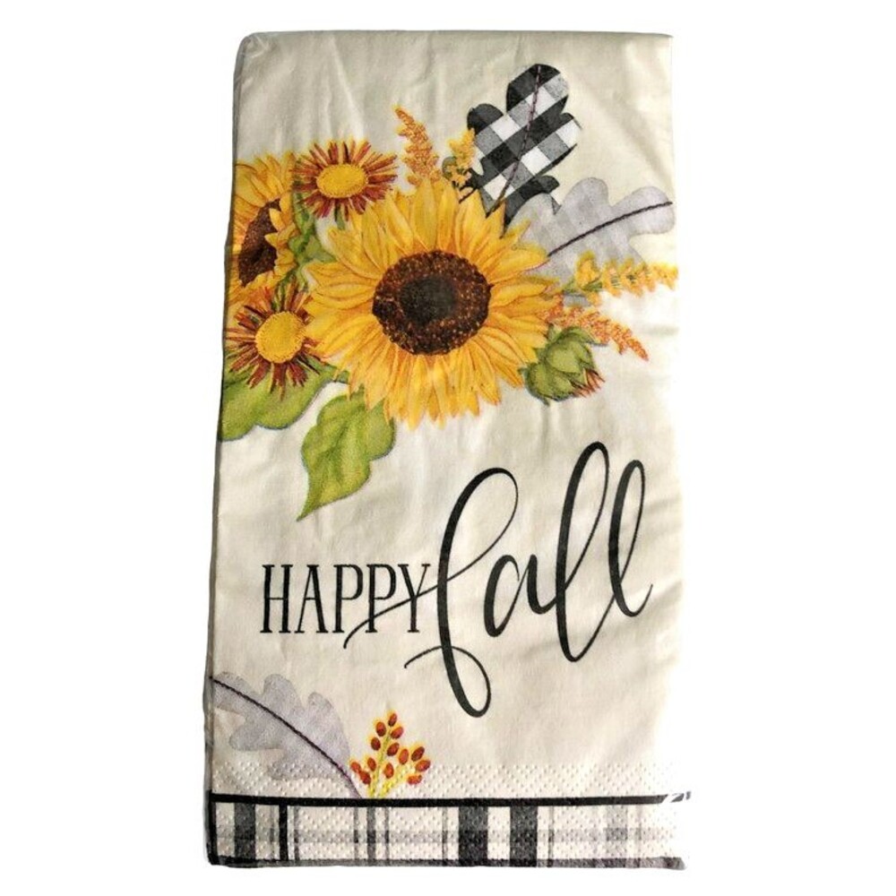 Thanksgiving Bath Paper Napkins Buffalo Check Sunflower Happy Fall 26 CT